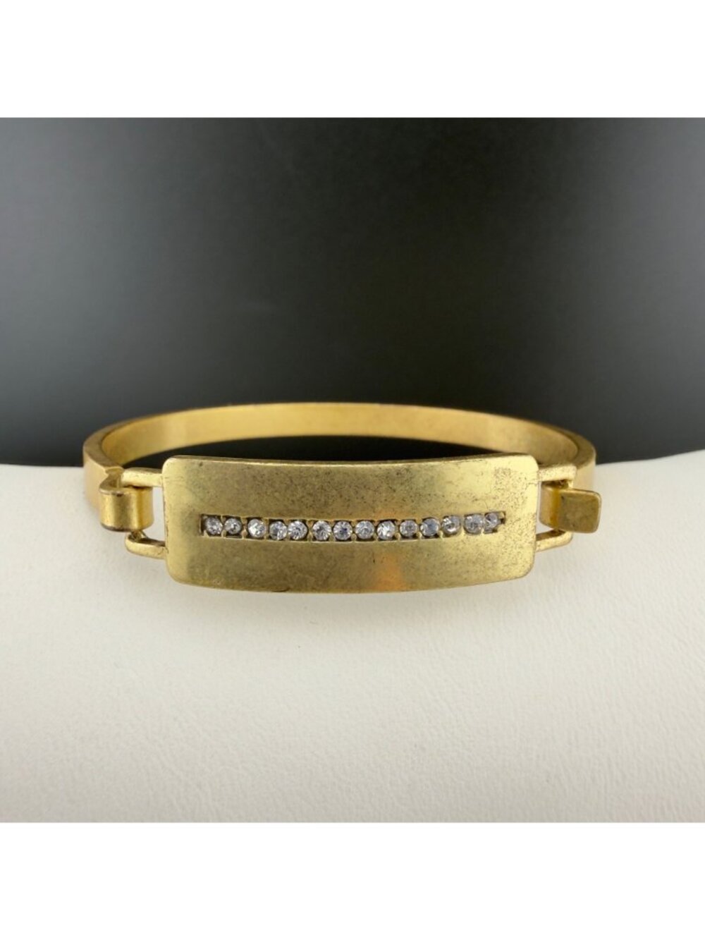 J.Crew Gold Tone Crystal Bangle Bracelet Brushed Minimalist Classic - Picture 2 of 8